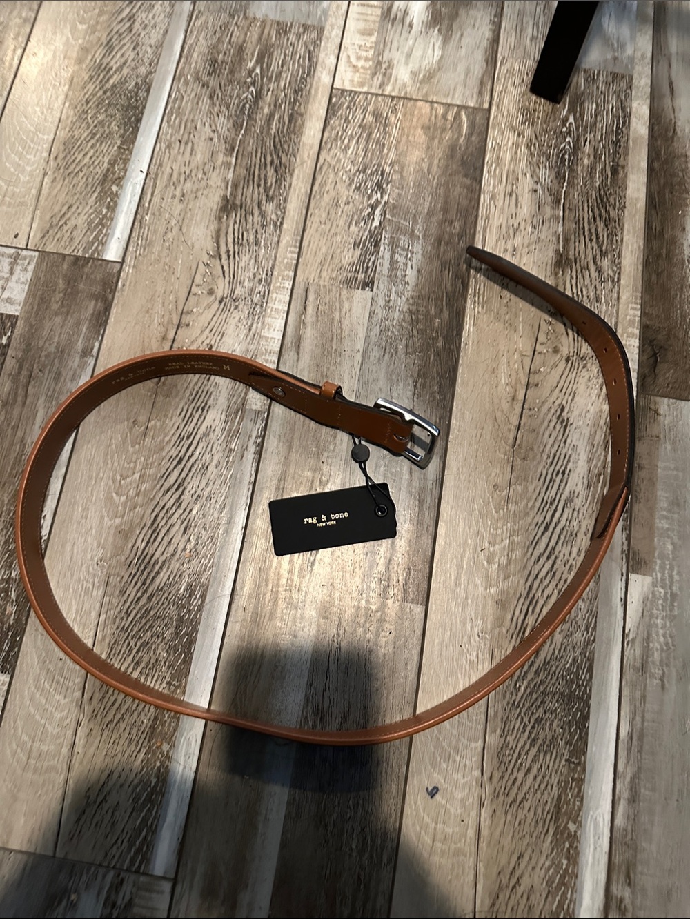 rag & bone Cognac Leather Belt with Silver Buckle